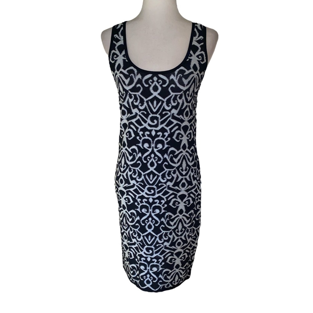 Carmen Marc Valvo Jacquard Bodycon Sleeveless Scoop Neck Tank Slip Midi Dress  S